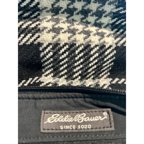 Eddie Bauer‎ Black & Off-White Plaid Wool Leather Soft Handbag Purse - Picture 4 of 11